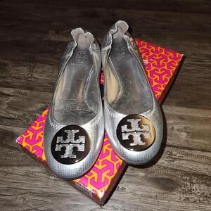 Tory Burch Silver Metallic Reva Flats